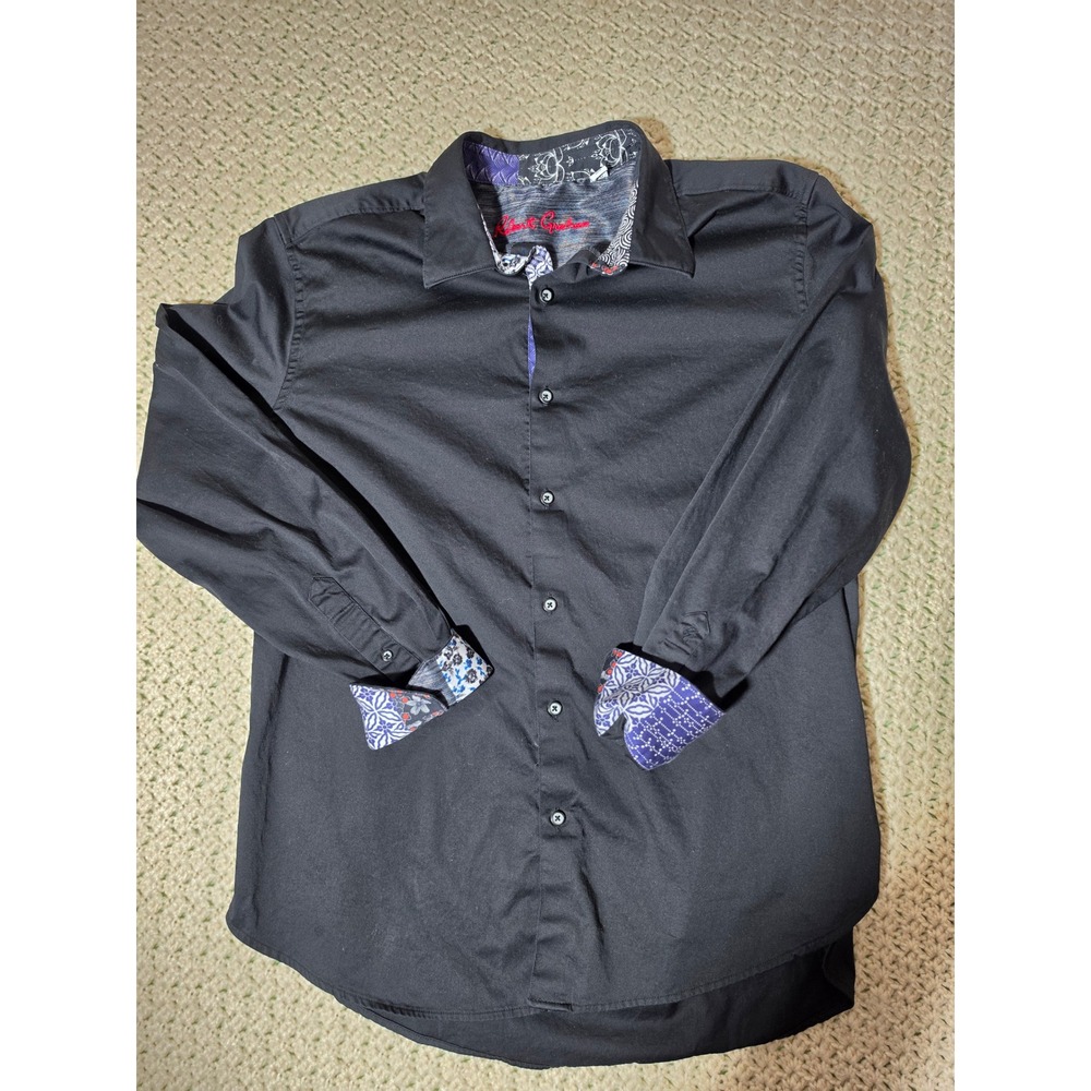 Robert Graham Button Down Mens XL Black Excellent Classic Fit Contrast Trim
